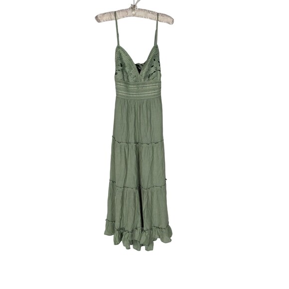 Love Tree Dress L Women's Green Crochet Layered Spaghetti Straps Midi Bohemian - Picture 2 of 8